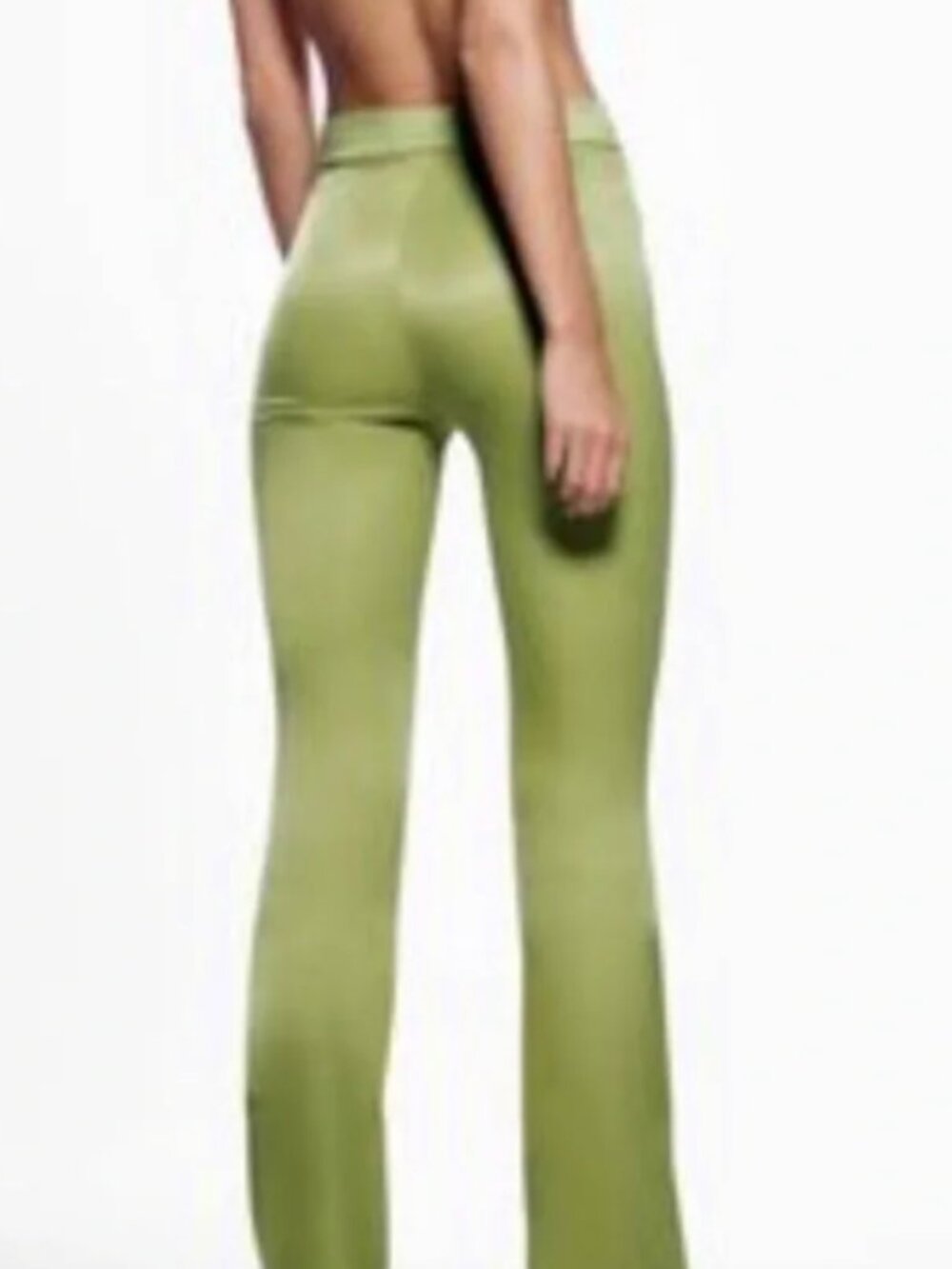 ZARA Satin Form Fitting Pants Boot Cut with Slit for Slight Flare Size S